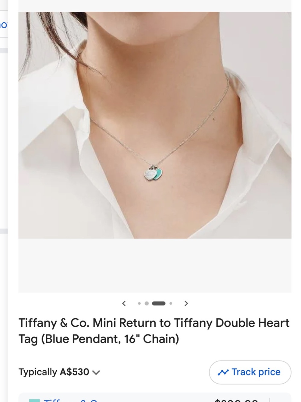 Authentic Tiffany & Co. Double Heart Pendant Necklace in Blue-Green - Picture 2 of 6